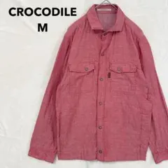 良品 クロコダイル Crocodile 長袖シャツ M 赤 綿麻 リネン 羽織りのサムネイル