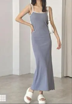 GRLパッド付きバックオープンリボンストラップキャミワンピースsd001ブルー