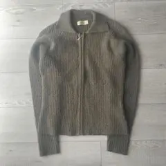 モード デザインニット ジップアップ リブ編みセーター