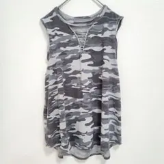 SO カモフラ柄チュニック グレー XL リラックスフィット レースアップ