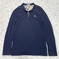 【美品】バーバリー ポロシャツ 長袖 ノバチェック ネイビー 160
