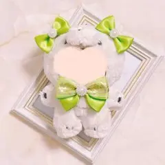 ぬいぐるみ ぬい服 リボン セット グリーンアップル×ホワイトエレガント