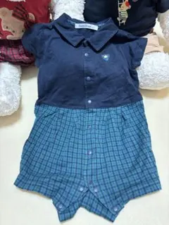 familiar ネイビー チェックロンパース 80