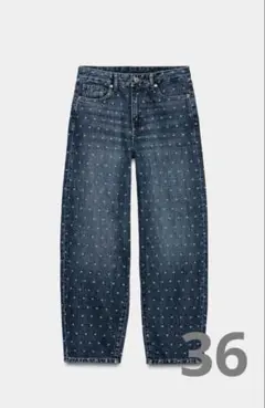 ZARA TRF ミッドライズバギーラインストーンデニム 34 - メルカリ