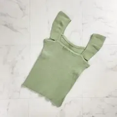 美品 GRL デザインショルダーリブニット グリーン サイズM*SC1173