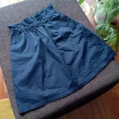 美品 ユニクロ【150】ギャザースカート/ウエストゴム/ポケット/ネイビー/春夏