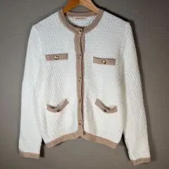 美品 【アプワイザーリッシェ】ツイードニットカーディガン ラメ ゴールドボタン