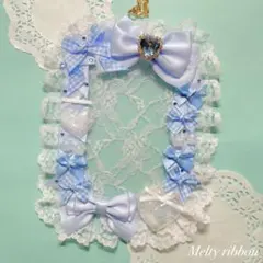 ♡現品限り♡ デコ硬質ケース 水色×チェック B7 レース