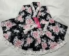 未使用品 浴衣ドレス 姫ギャル ロリータ 地雷 帯なし 黒地[617]