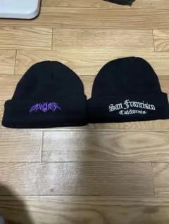 黒いニット帽(ビーニー)2点セット