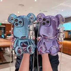iPhone　豪華三セット　斜めショルダー　キーホルダー付き　クマ　スマホケース