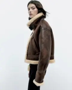 ZARA ムートンジャケット ダークブラウン　フライト　ジャケット　S zara ムートンジャケット 新品タグ付き - メルカリ