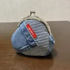 646 デニムリメイク がま口 ポーチ ハンドメイド