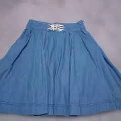 ポンポネットjunior裏裾ストライプのデニムスカート