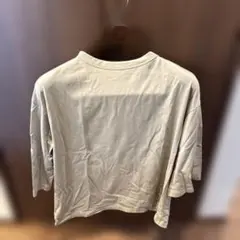 handvaerkベージュ　クルーネック五分袖Tシャツ