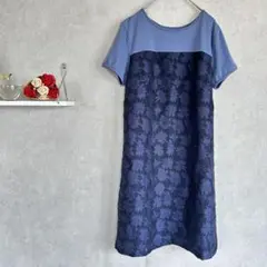 Opti　オプティ　花柄刺繍 Aラインワンピース ネイビー