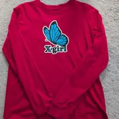 X-girl 赤い長袖Tシャツ 蝶デザイン
