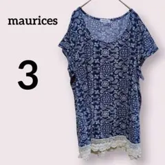 maurices【3】半袖Tシャツ 花柄 裾レース ネイビー