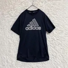 【adidas】アディダス トレーニングTシャツ (M) 黒 ビッグロゴ