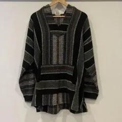 美品 サンディ パーカー フード付 袖裾リブ ボーダー ストライプ L 