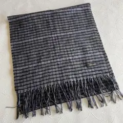 【美品】シルク100% コムサ COMME CA MEN チェックマフラー 黒系