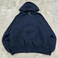 チャンピオン　フルジップ　刺繍　ワンポイント　無地　パーカー　古着　ネイビー　M