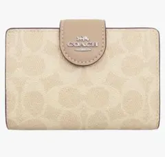 未使用品 COACH コーチ ミディアム二つ折り財布 サンド×トープ