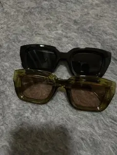 ボックス型サングラス 2点セット ブラック・オリーブグリーン