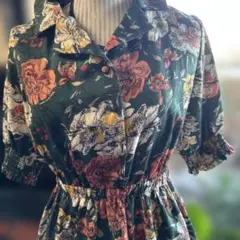 『SHEENA DEL RAY』花柄 ロングワンピース 半袖 グリーンのサムネイル