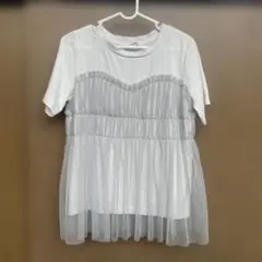 Honeys チュール重ね 半袖Tシャツ ホワイト Sサイズのサムネイル