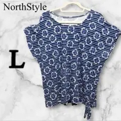 NorthStyle 花柄ストライプ 半袖Tシャツ 【L】