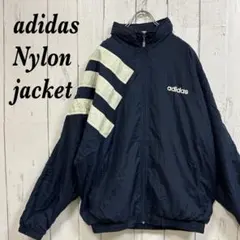 [428]アディダス ワンポイント刺繍ロゴ フルジップ ナイロンジャケット古着