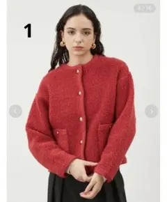 ミラ オーウェン　金釦ノーカラーコンパクトラメニットジャケット