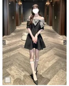 グレイル　チェック柄リボンオフショルダーミニワンピース　tu2035