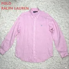 美品✨ラルフローレン 2023年モデル リネン100% 長袖 シャツ ピンク Lのサムネイル