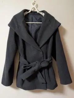 ジーユー　GU　ウールブレンド　フーディー　ショートコート　M　ダークグレー