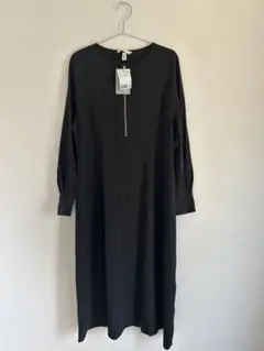 H&M フロントジップ 長袖ワンピース ブラック Mサイズ