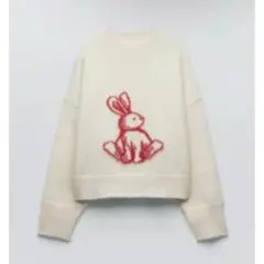 ZARA ニットクロップドセーター ラビットエンブロイダリー うさぎ