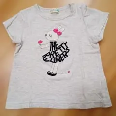 ニットプランナー90半袖Tシャツグレー刺繍レースリボンピンクKPミミちゃん花女