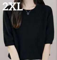 サマーニット レディース トップス 半袖 丸首 カットソー 無地 2XL