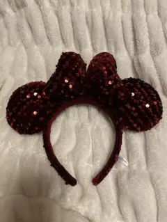 ディズニー　ミニー　スパンコールカチューシャ ワインレッド