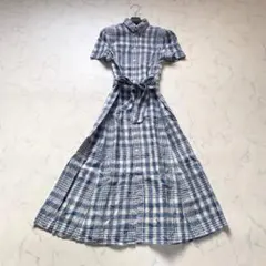 美品✨ポロラルフローレン リネン100 シャツワンピース チェック 青 0