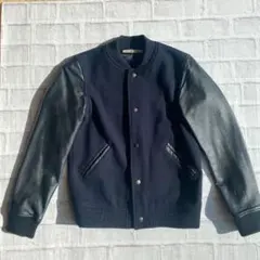 スタジャン　レザー　ネイビー　ブラック