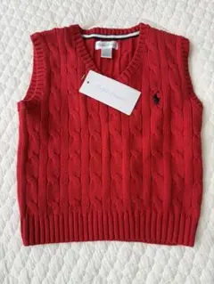ラルフローレン　赤いケーブルニットベスト　24M