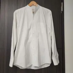 LANVIN ランバン ホワイト ストライプ バンドカラーシャツ ラメライン