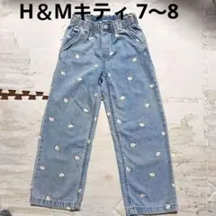 a49☆H＆Mキティワイドデニム☆7〜8☆ジーンズ☆サンリオコラボ