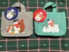 【KALDI】クリスマスミニバッグ 2個セット グリーン グレー