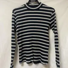 UNIQLO ブラック/ホワイトストライプ 長袖Tシャツ L