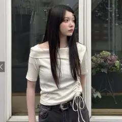 GRL オフショルドロストテレコトップス M アイボリー