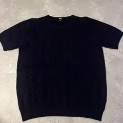 UNIQLO ネイビー ケーブルニット 半袖 L